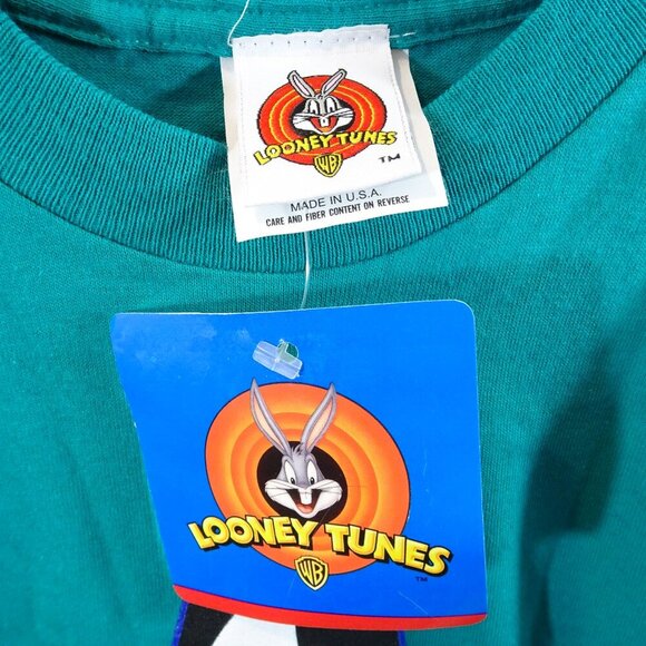 Y2K Looney Tunes DAFFY DUCK T-Shirt Youth Size M 1998 Green Short Sleeve - Picture 3 of 4
